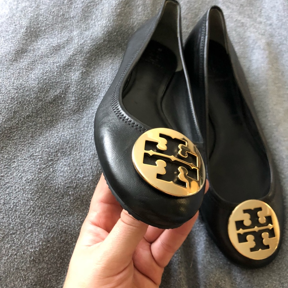 Tory Burch black and gold ballet flats